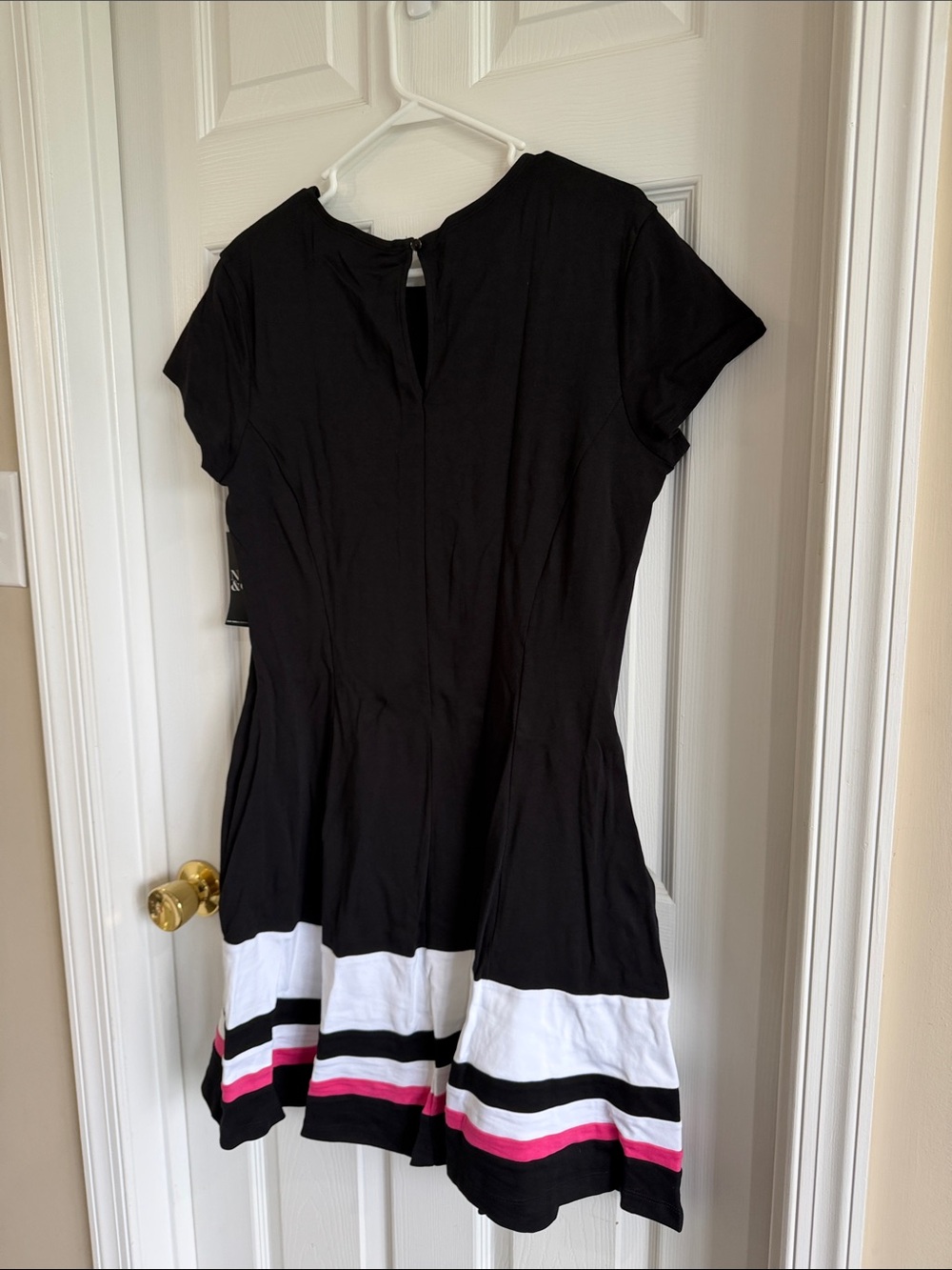NWT New York & Company Black Mini Dress with White and Pink Hem Stripes - Picture 9 of 9